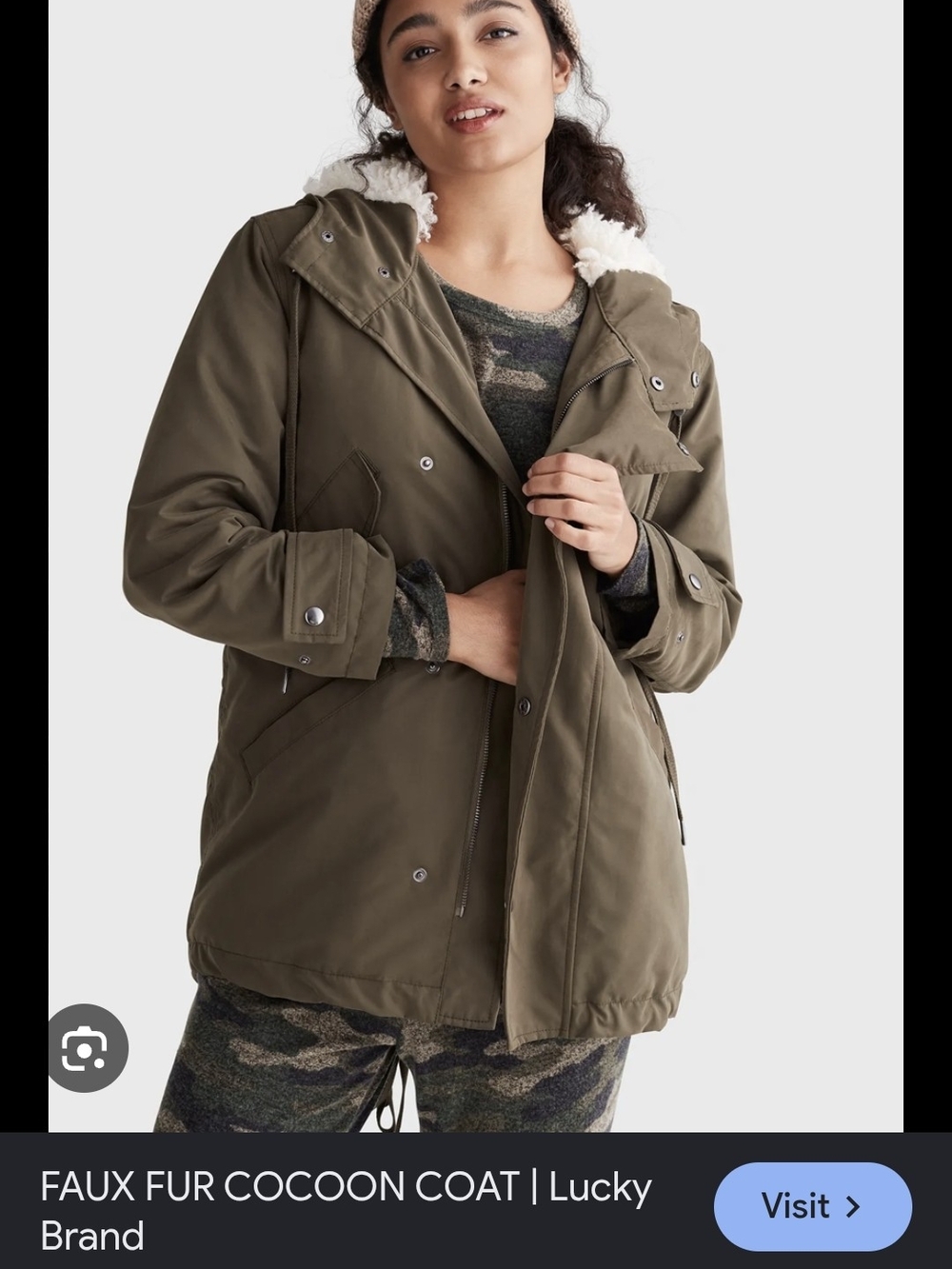 Lucky Brand Women's Faux Fur Cocoon Coat - Olive